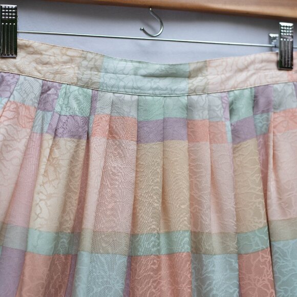 Vtg Jerri Sherman Silk Skirt Sz 4 Pastel Plaid Pleated Cottagecore Korea - Picture 2 of 8